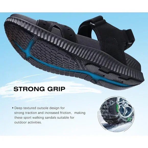 Casual Hiking Sandals Men's Black Athletic Sports Walking Fisherman Shoes - Picture 5 of 10